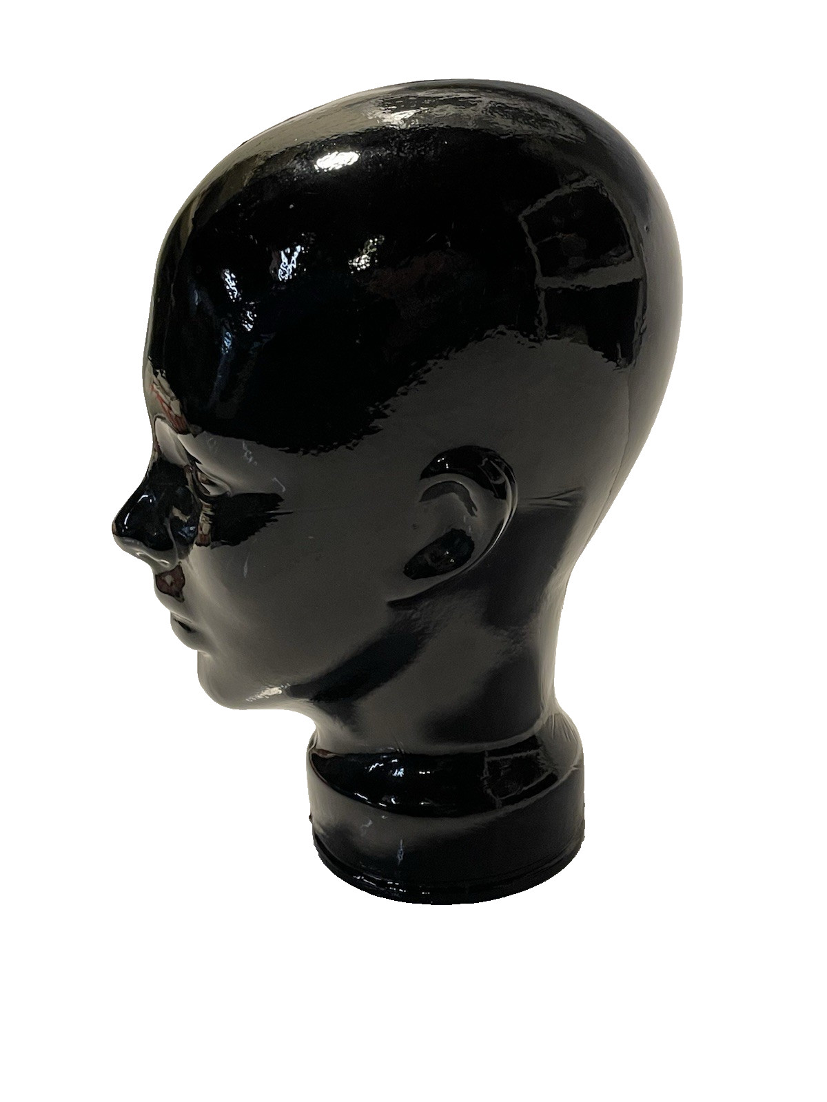 VTG Pier 1 Black Art Glass Mannequin Head Bust Wig Hat Display Made in Spain 11”