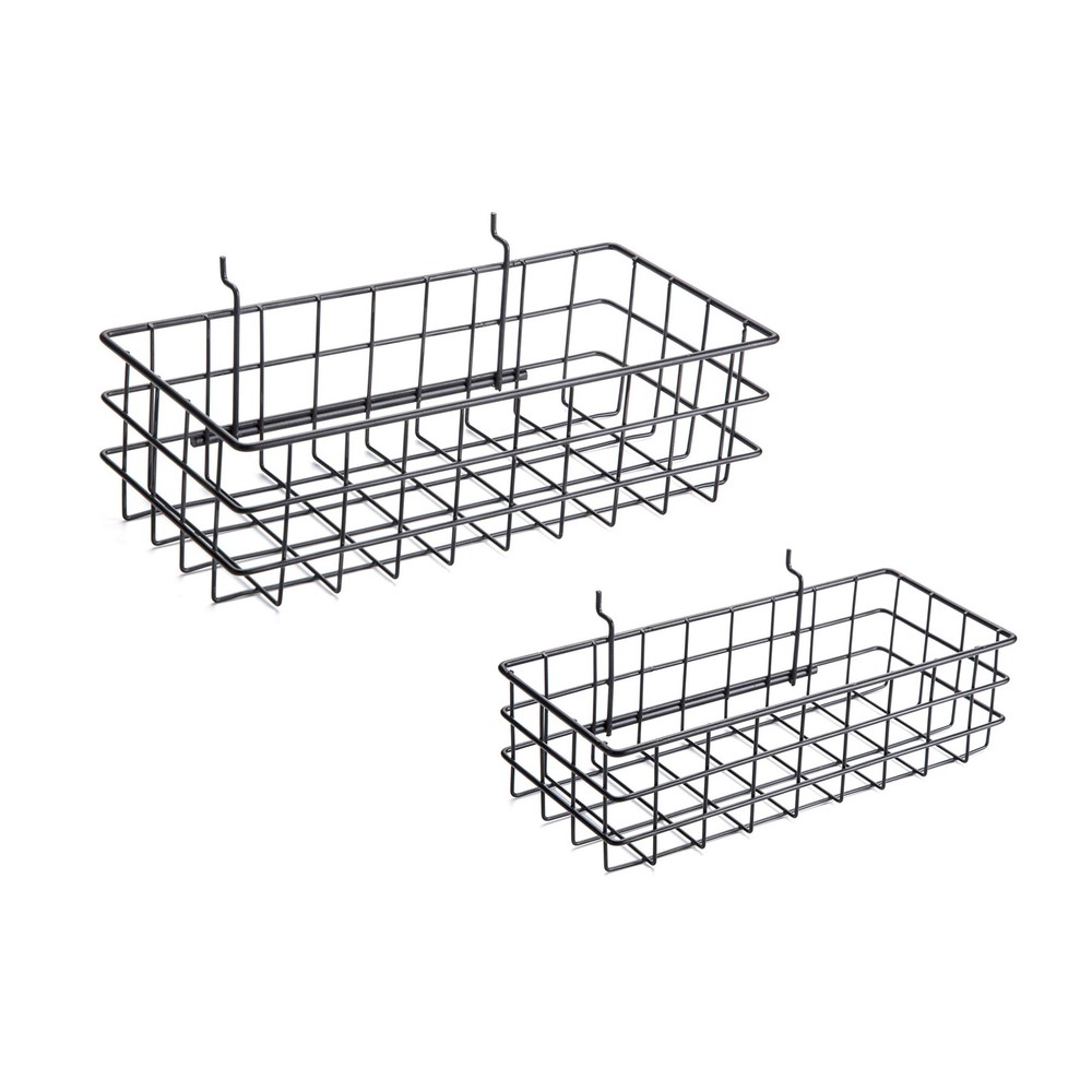 2 PCS Pegboard Baskets Medium Small Black Hooks Organize Tools Garage Storage