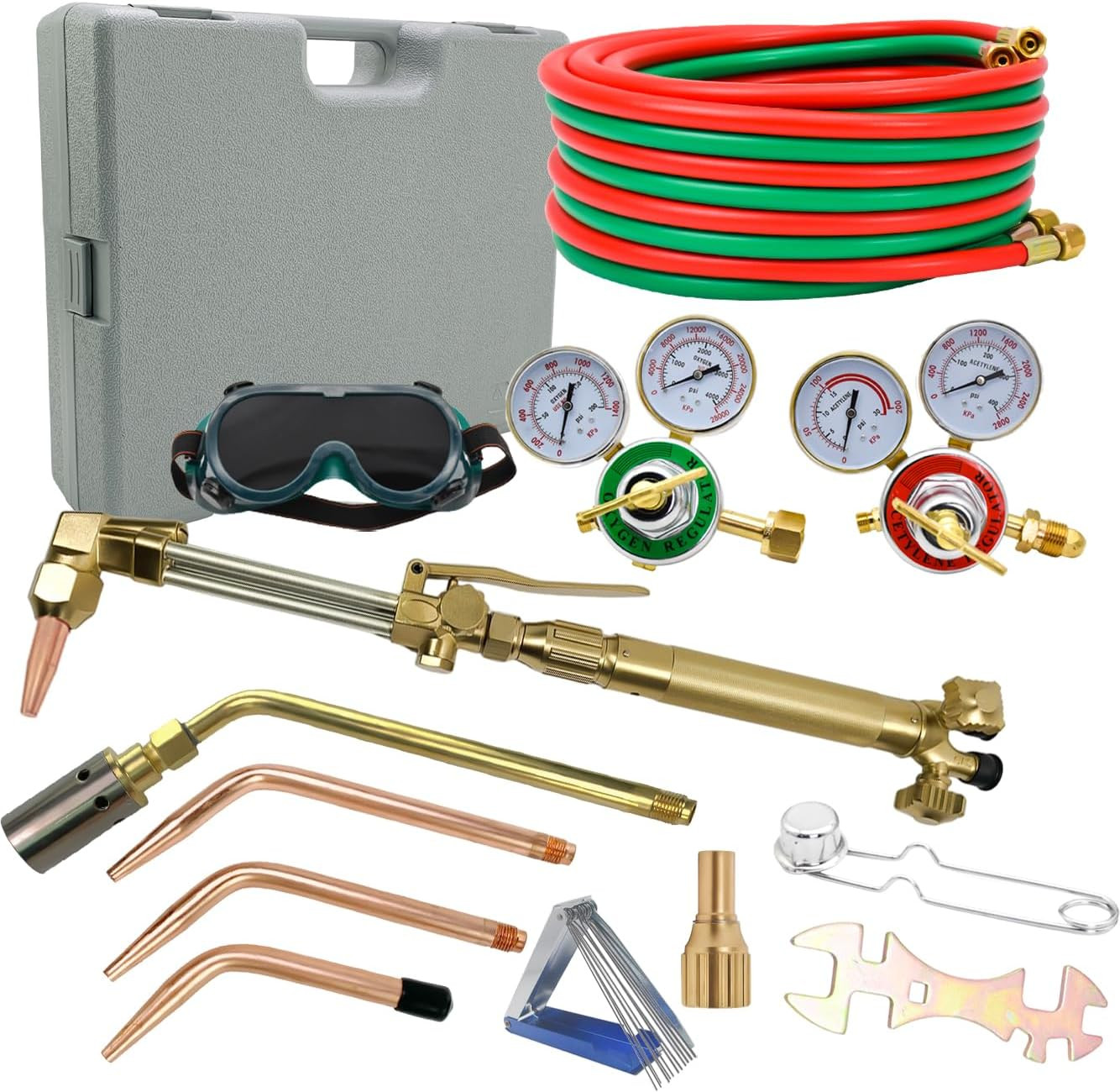 Cutting Welding Torch Kit Oxygen & Acetylene Welding Kit w/15' Hose Glasses Case