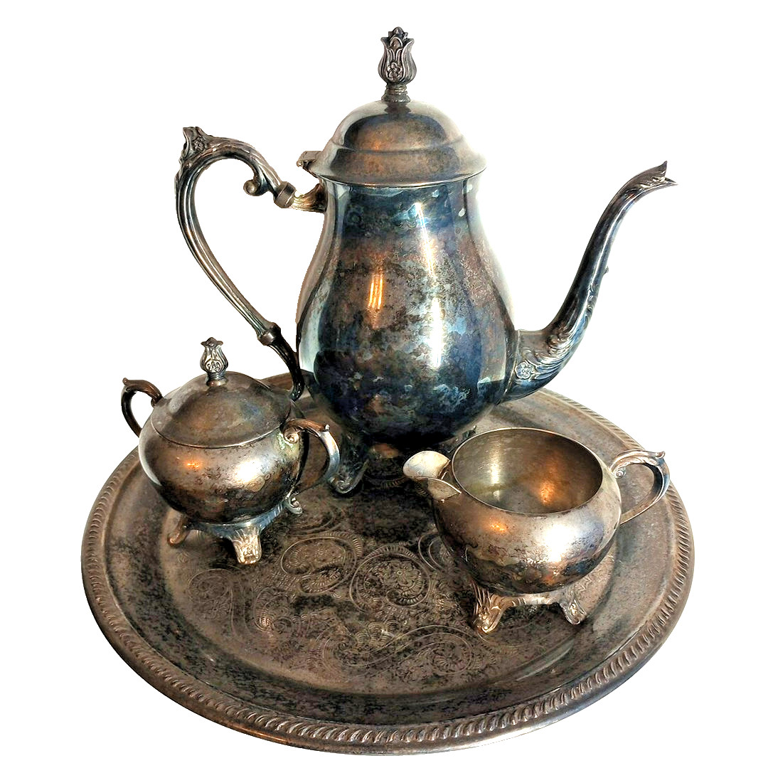 FB Rogers Silver Plated Tea Set 5pc Vintage 1970s Tarnished