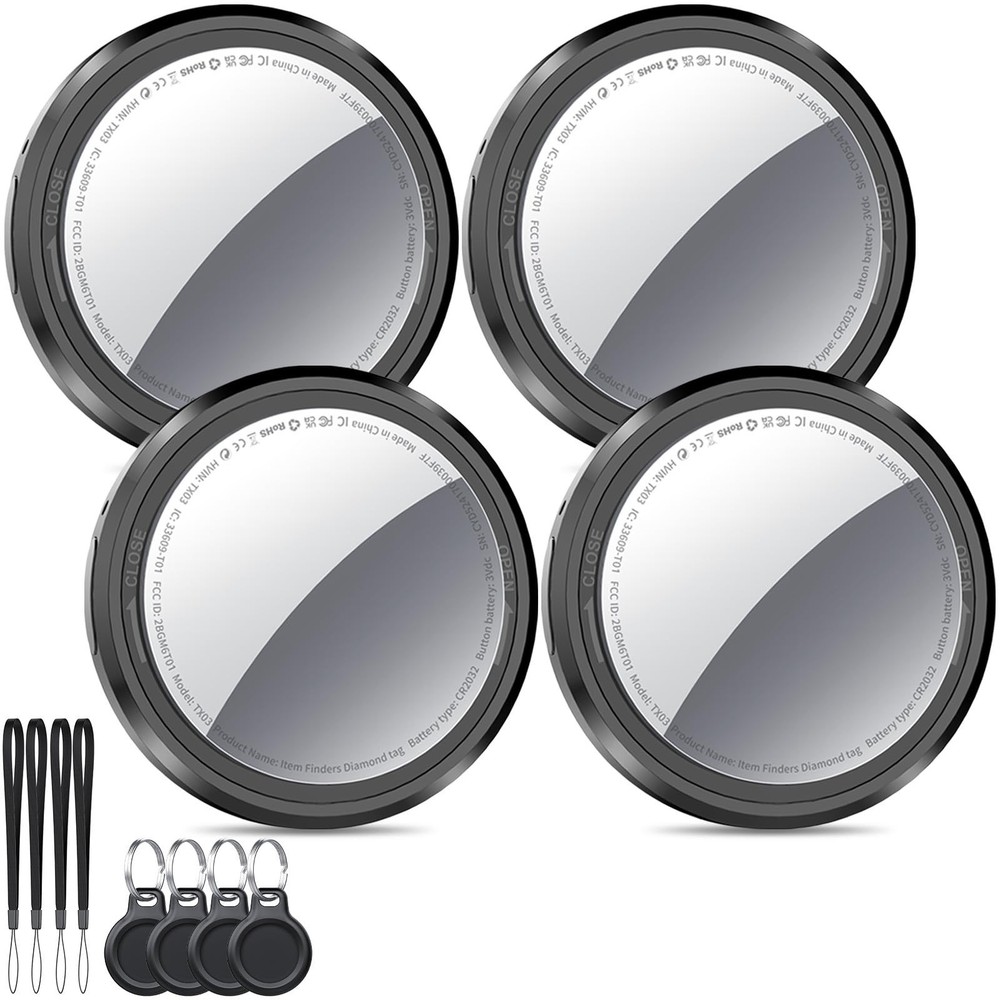 Air Tracker Tags-4 Pack Black | Bluetooth Tracker Work with Apple Find My (iO...