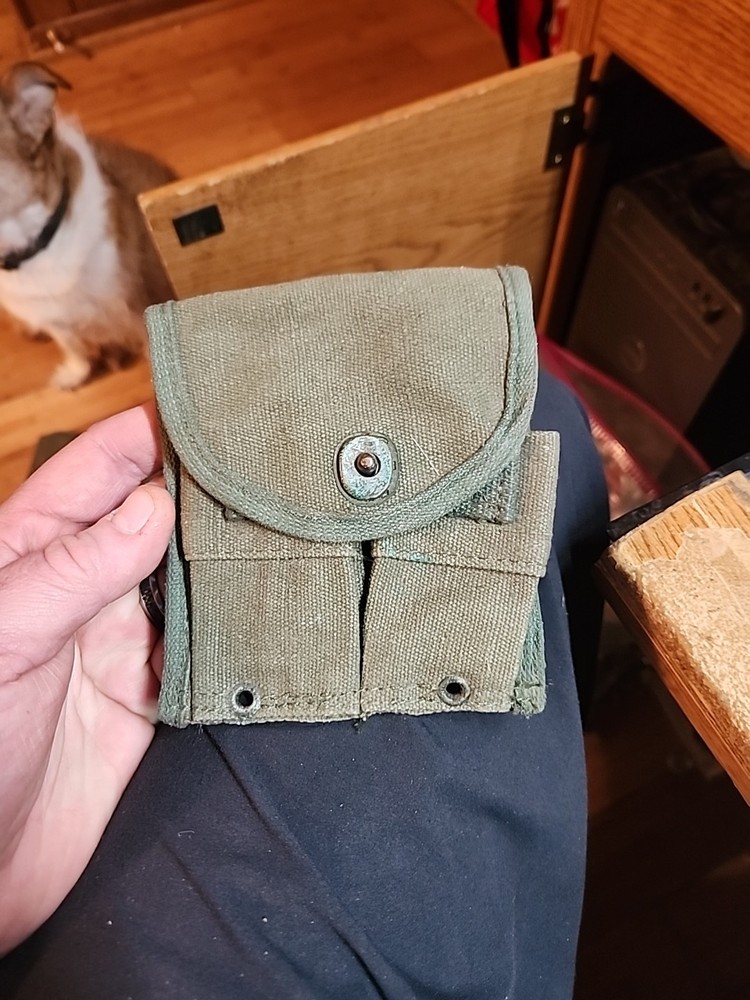 WWII US ARMY INFANTRY M1 CARBINE RIFLE 15RD MAGAZINE Belt AMMO POUCH Dot Snap