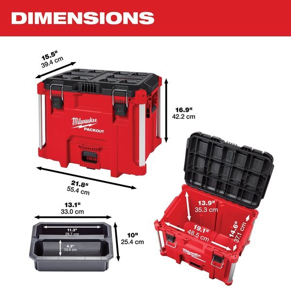 Milwaukee Tool 48-22-8429 Packout Xl Tool Box, Impact-Resistant, Polymer,