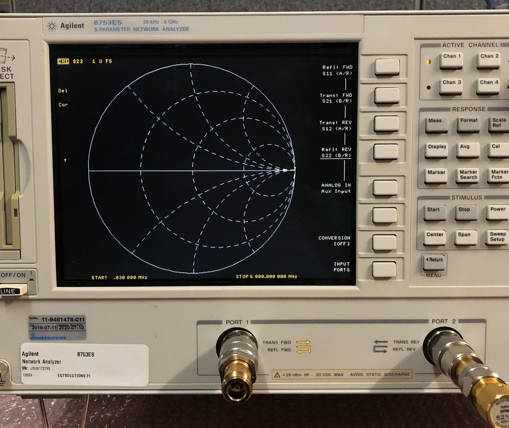 Agilent 8753ES, S-Parameter Network Analyzer, 30kHz-6GHz, OPT: 006 & 010 #