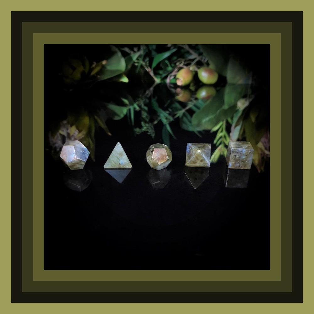LABRADORITE SACRED GEOMETRY PLATONIC SOLIDS SET, LABRADORITE GEOMETRY SET