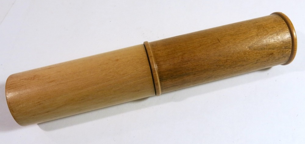 Antique Hydrometer in Turned Solid Maple Two-Part Storage Tube — Refinished