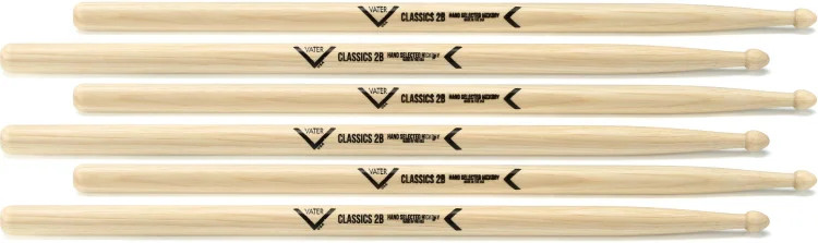 Vater Classics Drumsticks 3-pack - 2B - Wood Tip