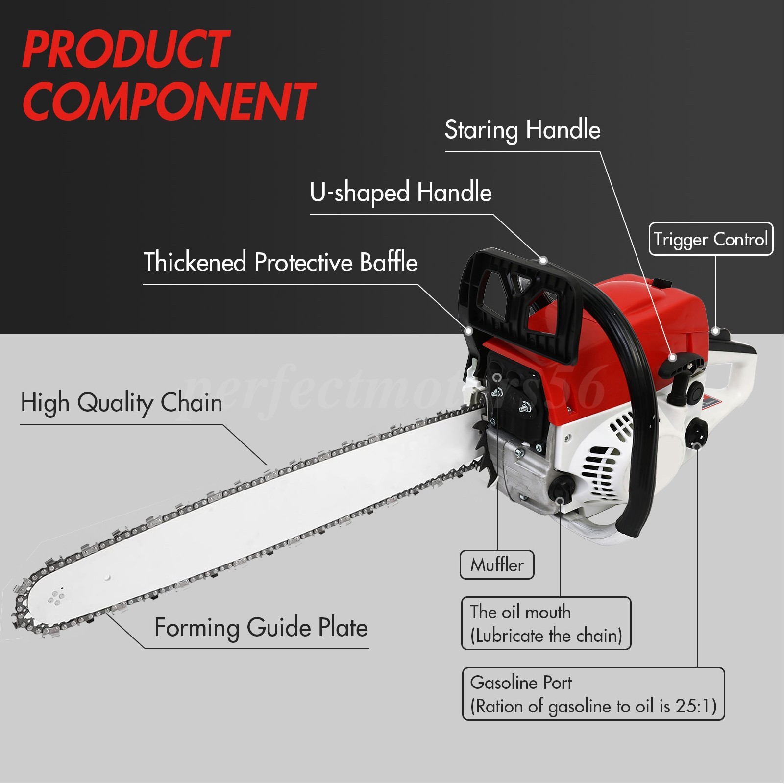 2-Stroke Gasoline Chainsaw 52 CC 20" Bar Power Engine Wood Cutting Gas Chain Saw