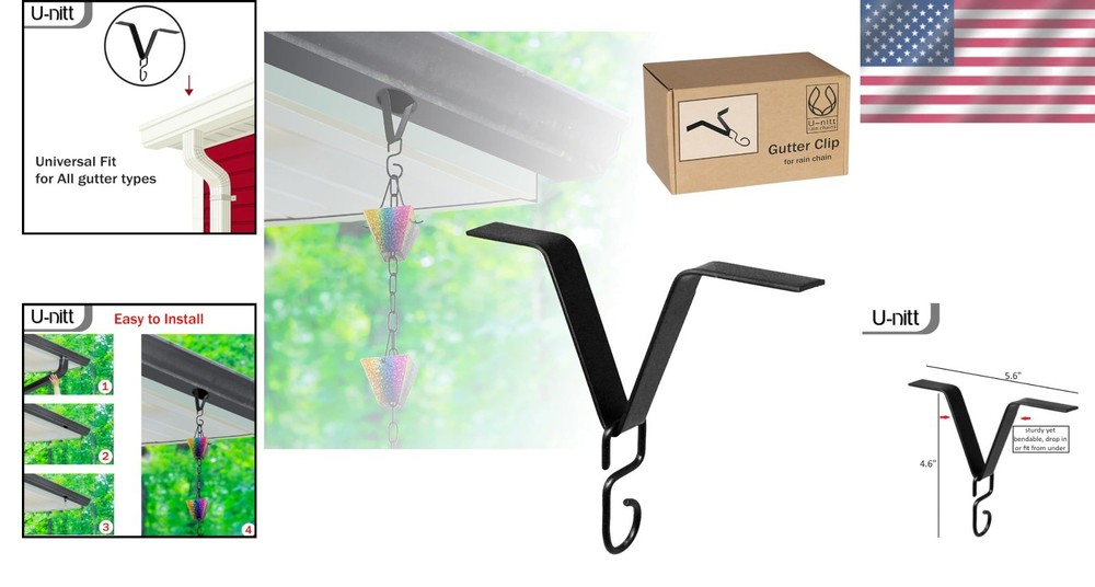 Elegant Black Gutter Clip for Rain Chain Installation - Adjustable & Durable