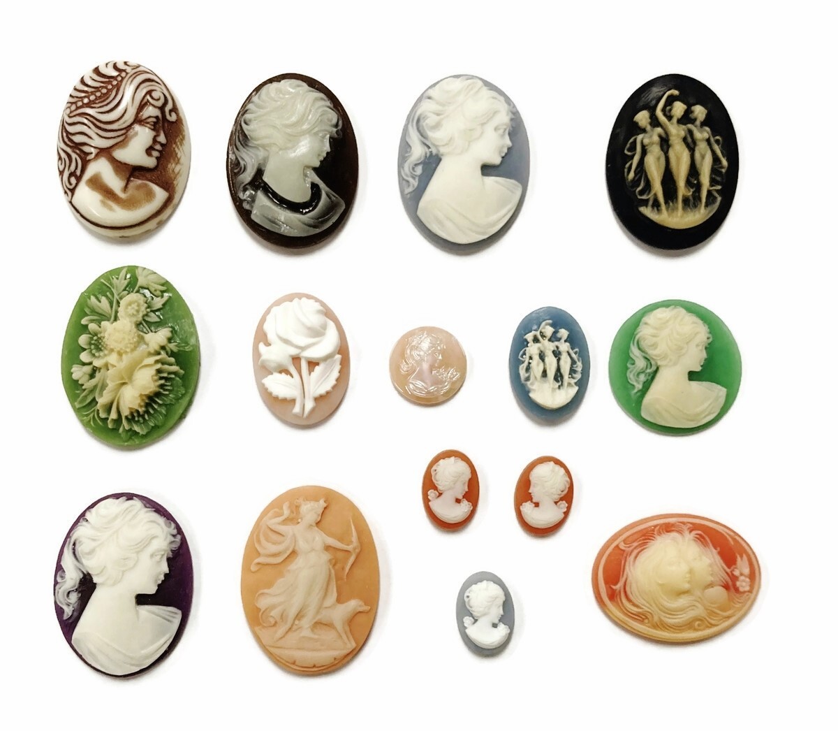 15 Vintage Resin Cameos (West German, Hong Kong, Japan) DIY Jewelry Crafting C82