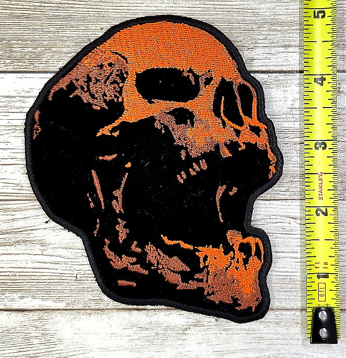 Screaming Orange Skull Iron On Embroidered Large Patch 4"x5"