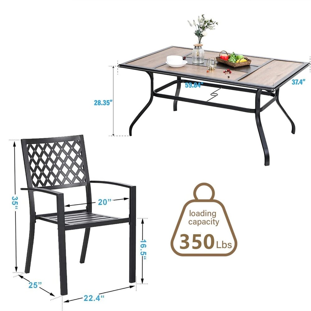 7 Piece Outdoor Dining Sets Patio Chairs Stackable Rectangular Table Patio Sets