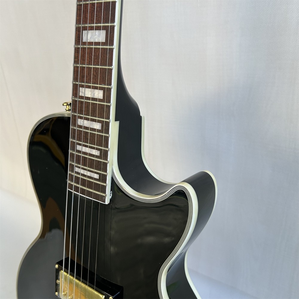 Modern Black Solid Body Electric Guitar with H Pickups Fixed Bridge 6 String