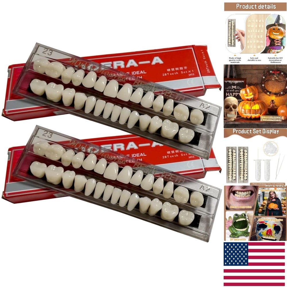 Complete 56 Pcs A2 False Teeth - Durable Acrylic for Learning & Halloween Props