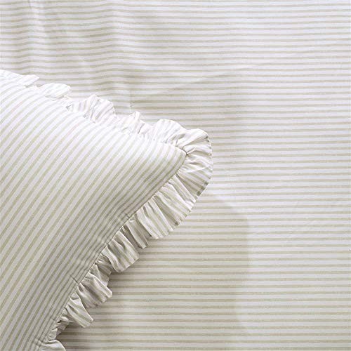 Ticking Stripe Bedspread Size 3 Piece Set - Ruffle Bedding Set Full Wheat