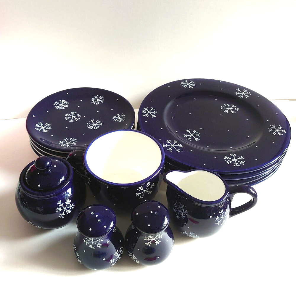 Hand-Painted Snowflake Design Table Service for 4 by KIC Brushes