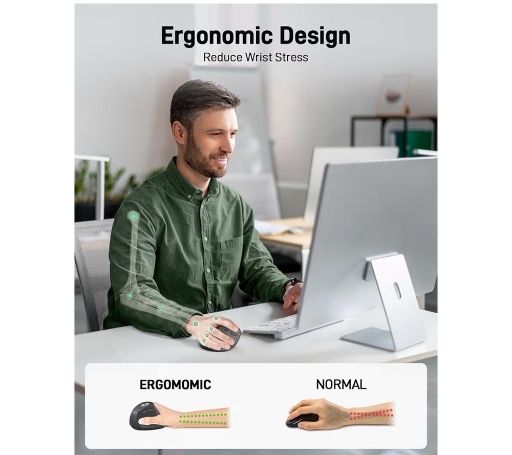 Acer Ergonomic Mouse Wireless, Adjustable DPI Vertical Mouse 1000/1200/1600