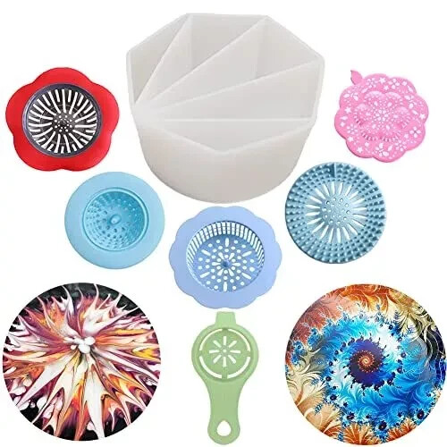 7Pcs Split Cup Flower Pour Cup Silicone Paint Cup Acrylic Pouring Strainers