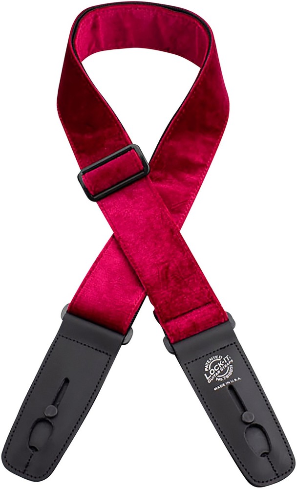Lock-It Straps 2" Crushed Velvet Locking Guitar Strap Red