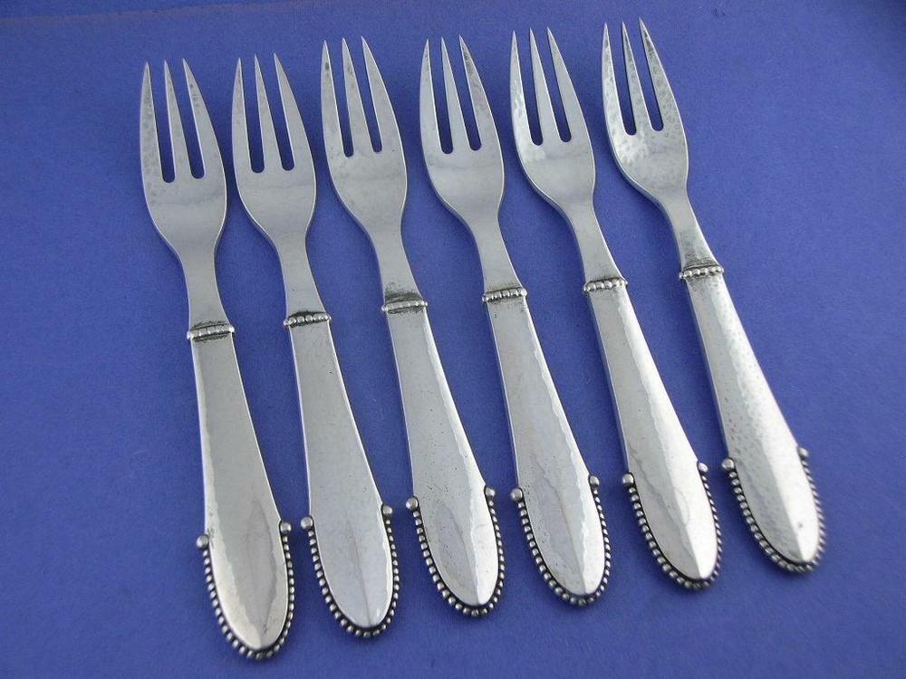 Rare 830 Silver GEORG JENSEN Fruit Forks BEADED 830S ~ Denmark ~c1924