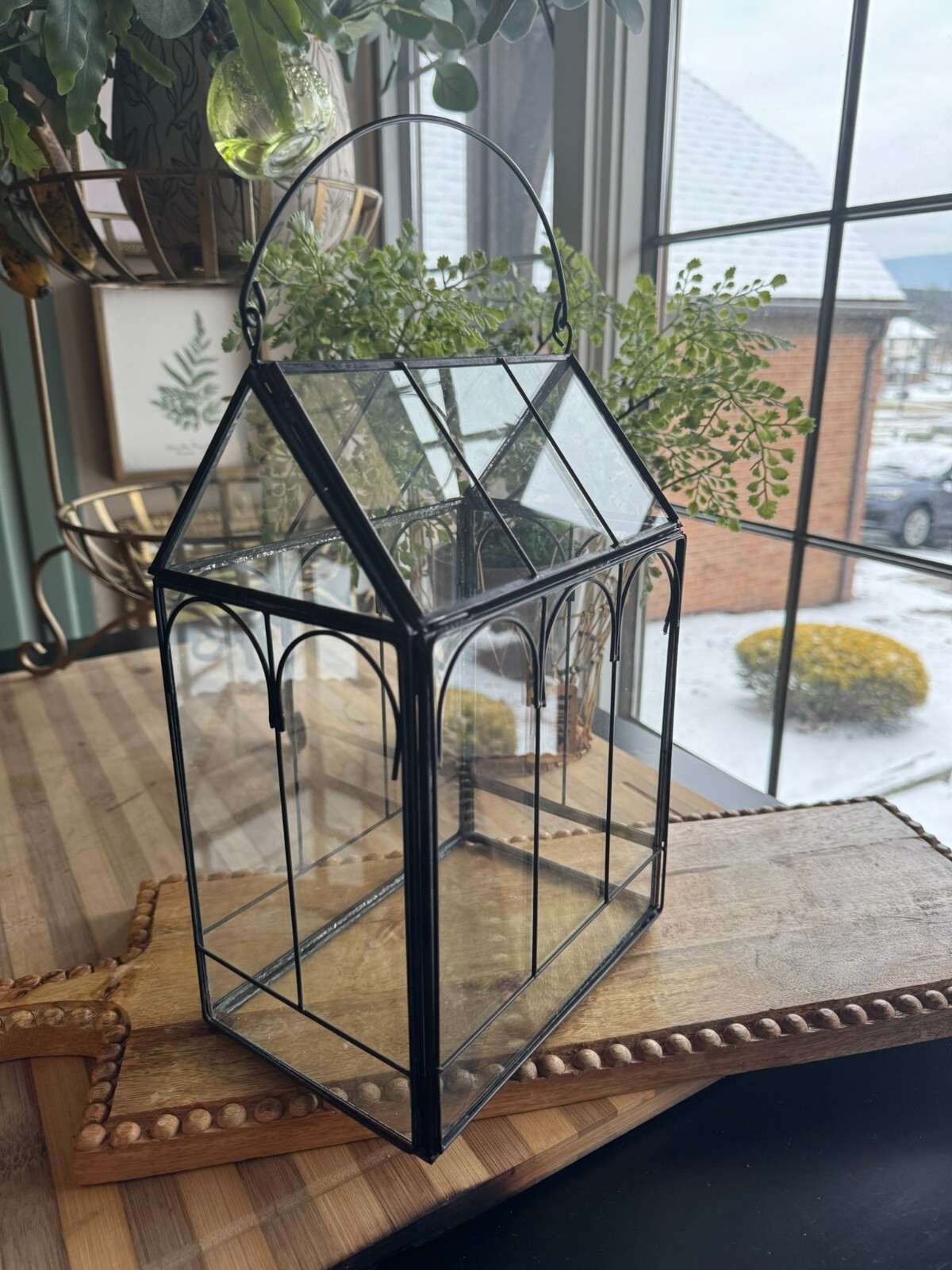 Antique Terrarium Glass w/ Metal Wardian Case Plant Container Miniature Garden