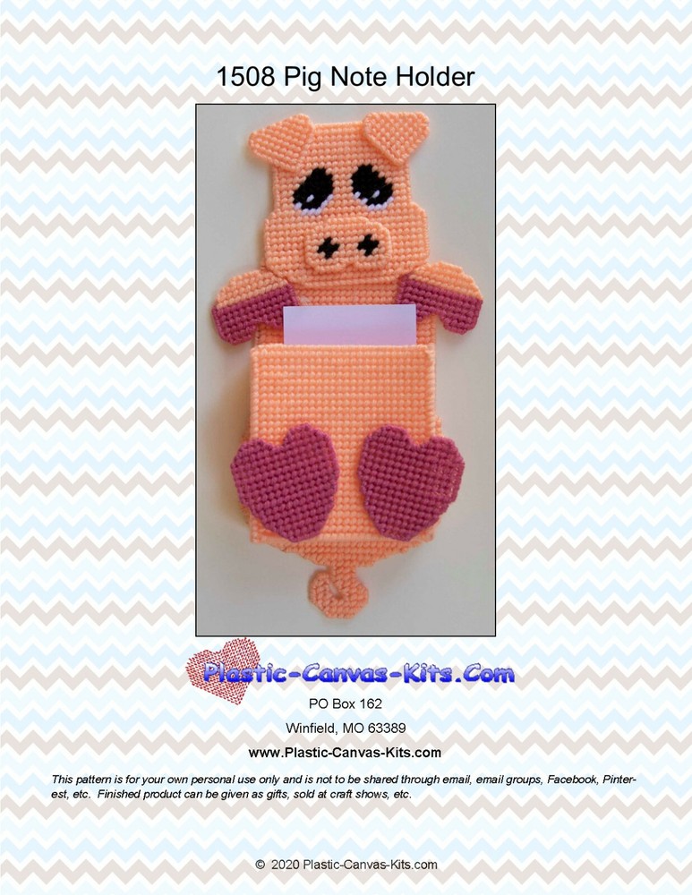Magnetic Pig Note Holder- Plastic Canvas Pattern or Kit