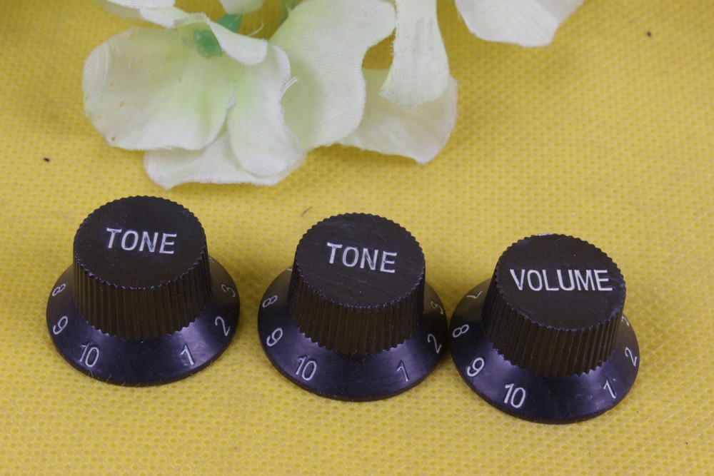 3Pcs Black Guitar Control Knobs with Text Cap Tone Volume for Electric Guitars