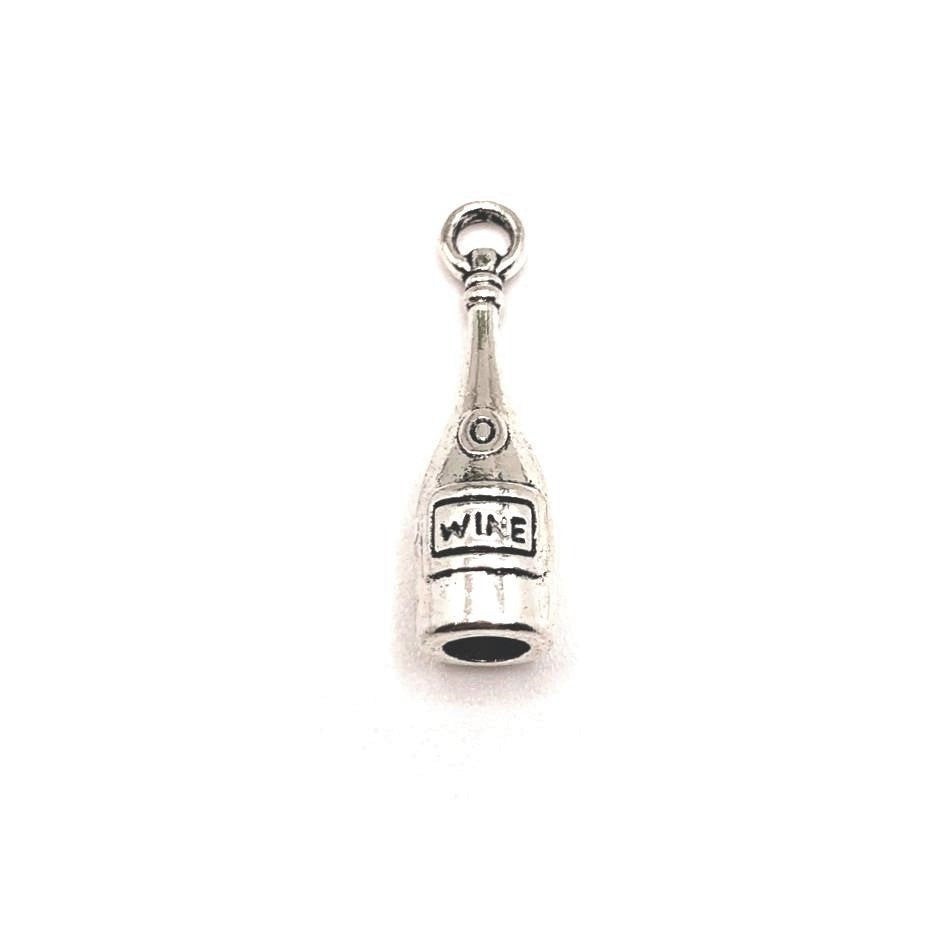 Silver Wine Bottle 3D Charms, 28x8mm - US Seller