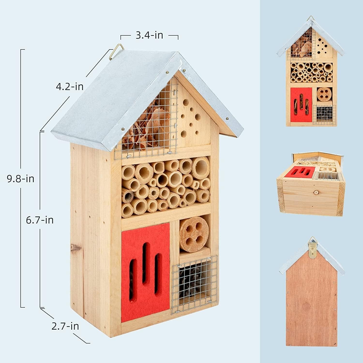 Compact Garden Insect House for Ladybugs, Bees & Butterflies – 3.5 x 6 x 10 in