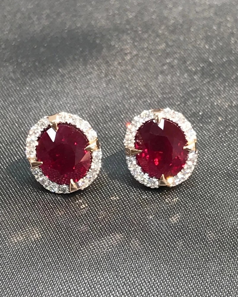 5.60 Ct Oval Cut Natural Ruby Diamond Earring 14K Solid White Gold Stud