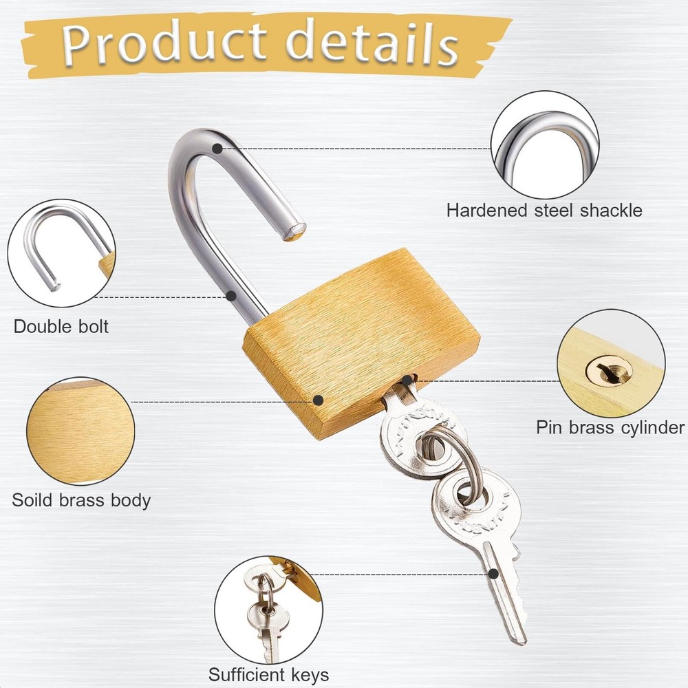 2 Pcs Small Solid Brass Locks with Keys, 20mm + 25mm Mini Key Locks, for Lugg...