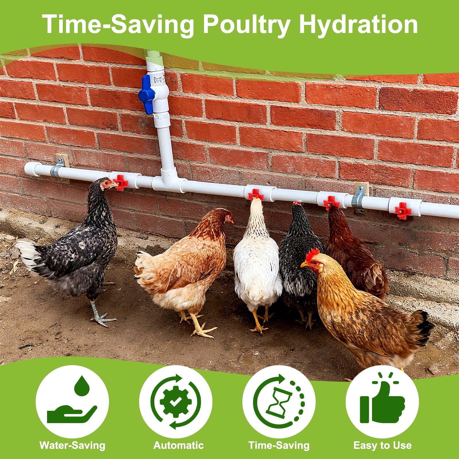 12PCS Chicken Nipples Waterer w/ 1/2'' PVC Tee Fittings DIY Auto Watering System