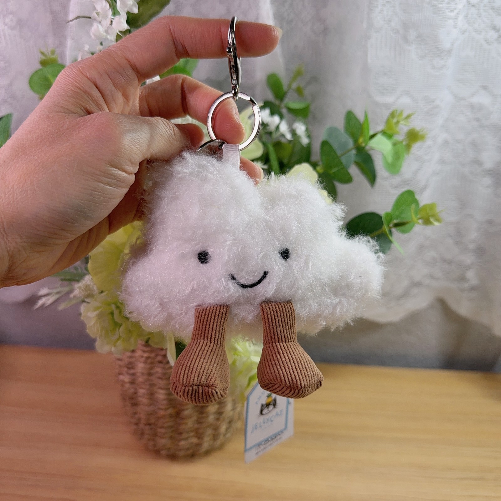 Jellycat Amuseables White Cloud Bag Charm Keychain NWT Dust Bag Cute Gift