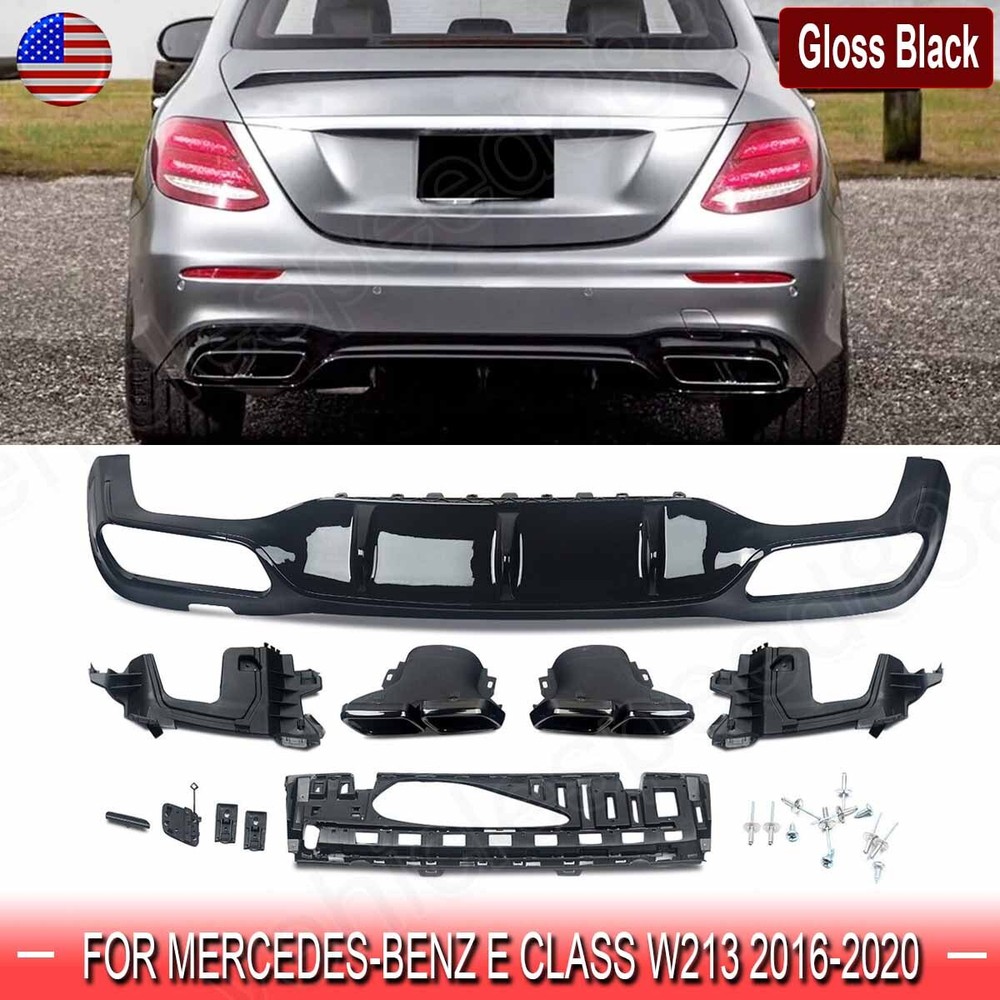 Rear Bumper Diffuser Lip W/ Exhaust Tips For 2016-2020 Benz W213 E300 E400 E43