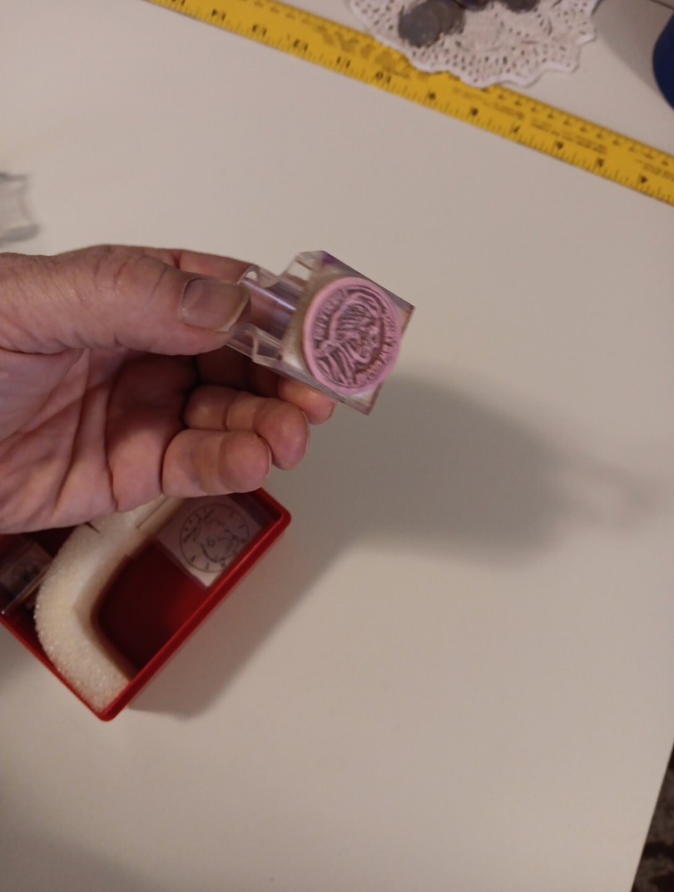 Learning Resources 5 Coins, Tails, Rubber Stamps w/ Red Plastic Case