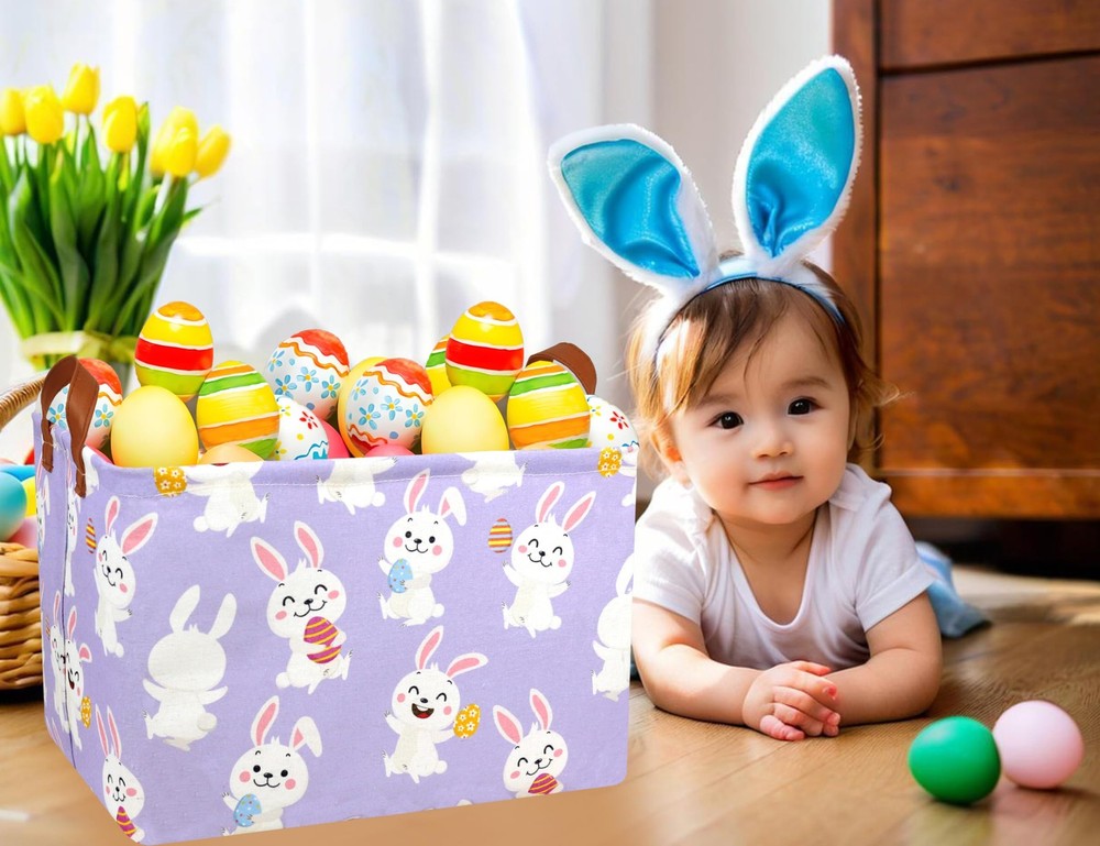 BOOHIT Rectangle Empty Easter Baskets Boy Large Toy Storage Bin Girls collaps...