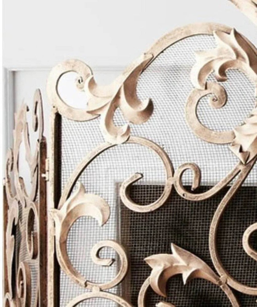 3 Panel Fireplace Screen in Gold with Scroll Design