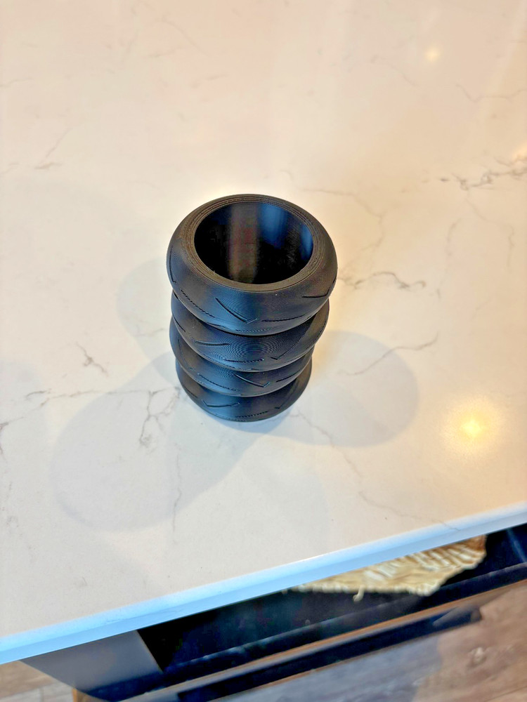 Motorcycle Tire Stack Pencil Holder, Black.