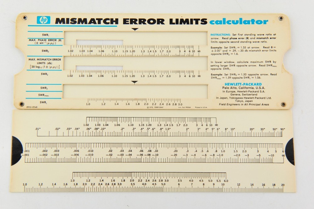 HP 5952-0948 Reflectometer & Mismatch Error Limits Slide Rule Calculator