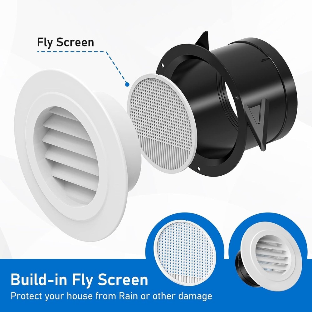 White 4-Inch Round Soffit Vent Cover with Fly Screen