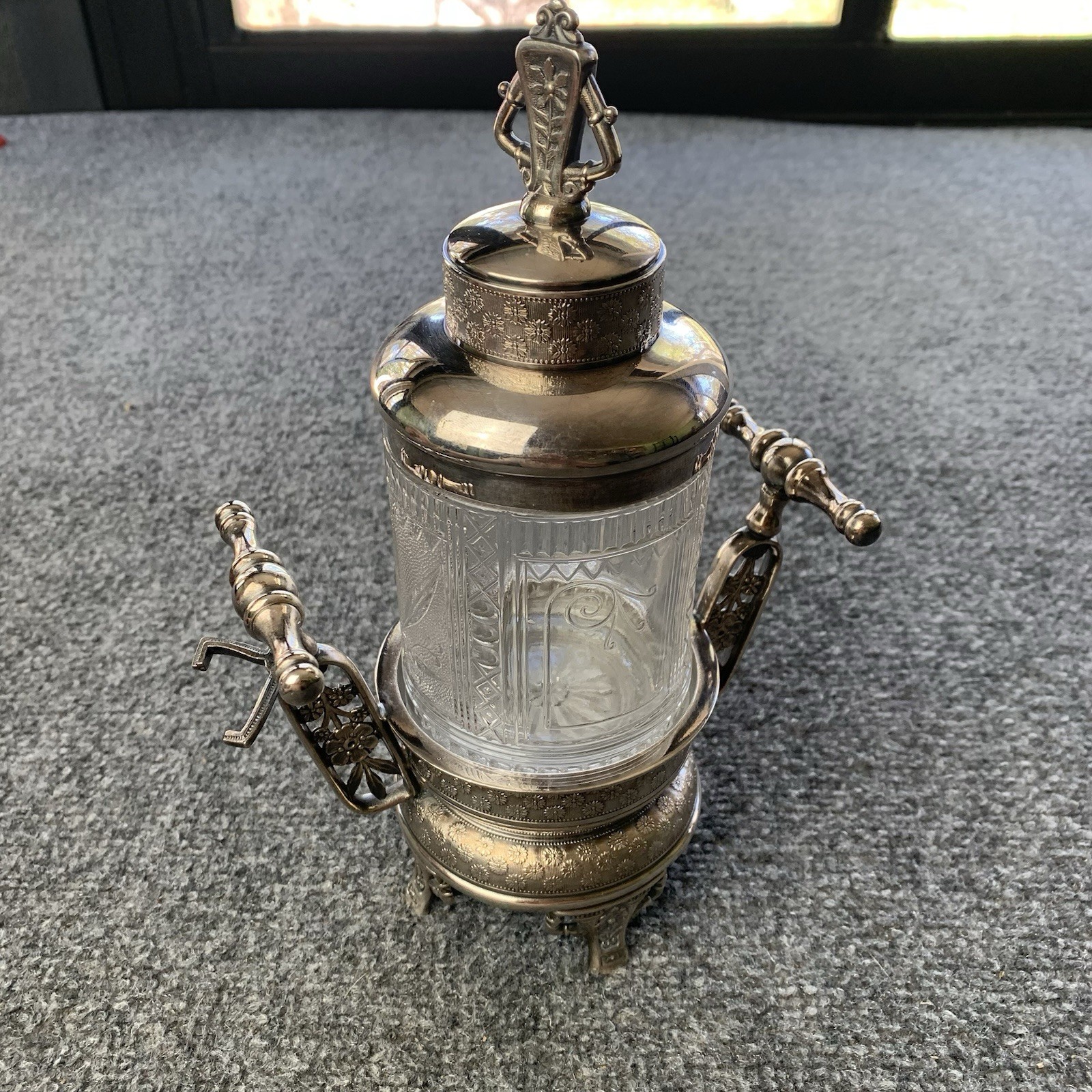 Antique Pairpoint Silver Plate Pickle Castor Clear Glass Marked 629 4913-z