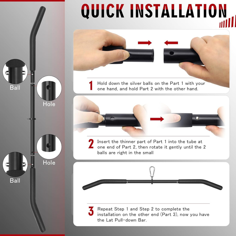 39.7'' LAT Pulldown Bar with Full Rotation, Lat Pulldown Attachments for Pulley
