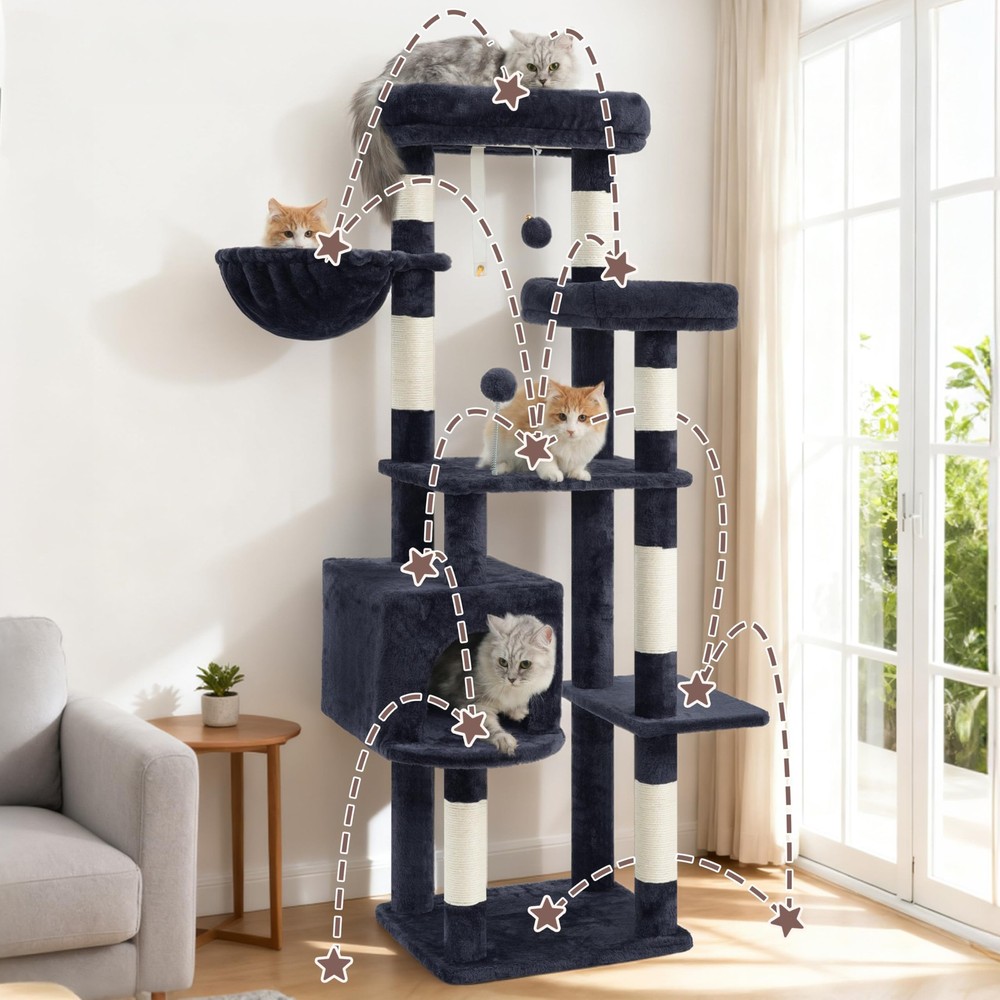 Indoor Cat Tree Tower with 7 Scratching Posts, Multi-Level Condo Play Area