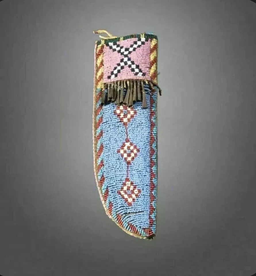 Beaded Indian Knife Cover Native American Sioux Handmade Sheath 15 pieces Set