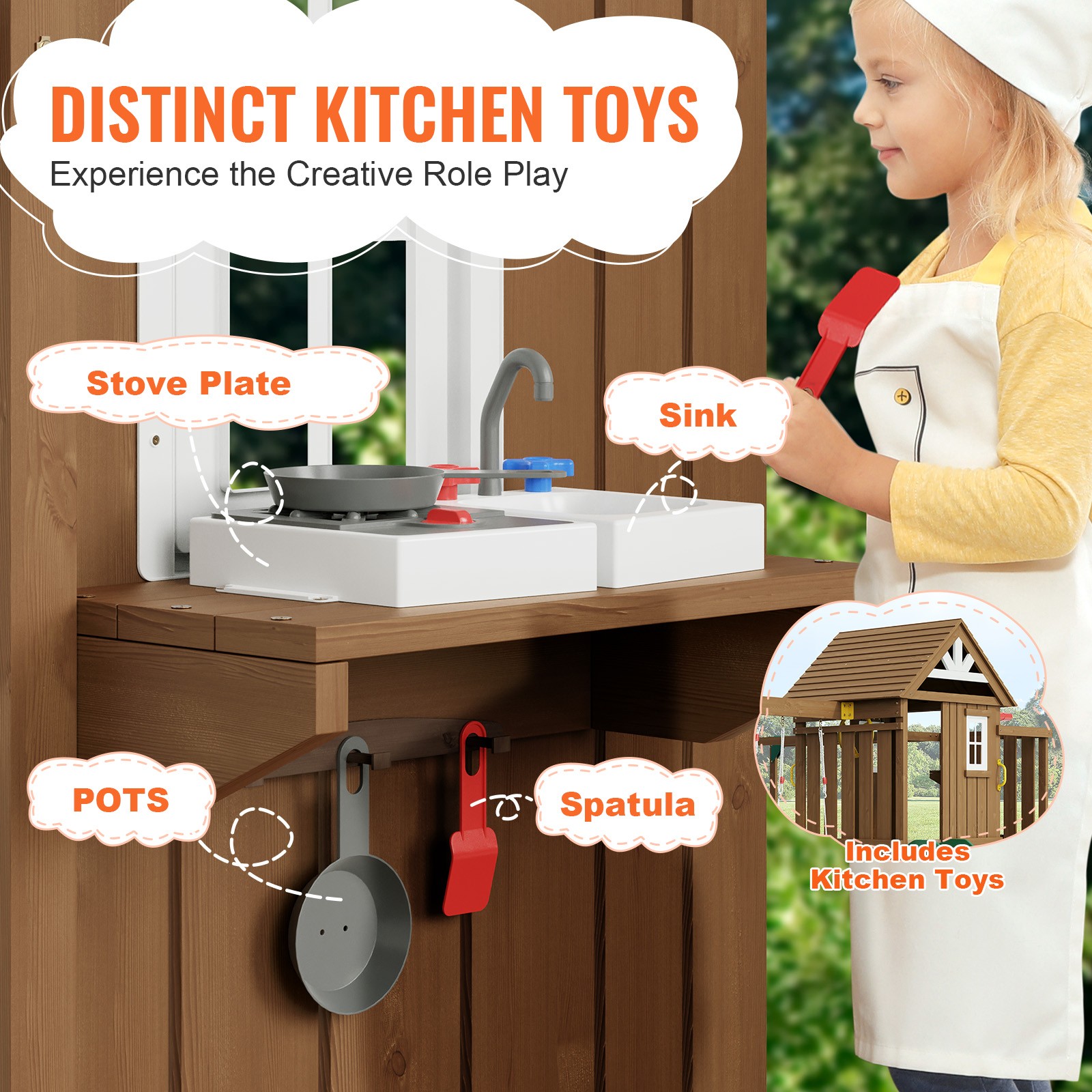 Wooden Swing Set 10 IN 1 Outdoor Playground Sets 6 FT Slide Upper Fort