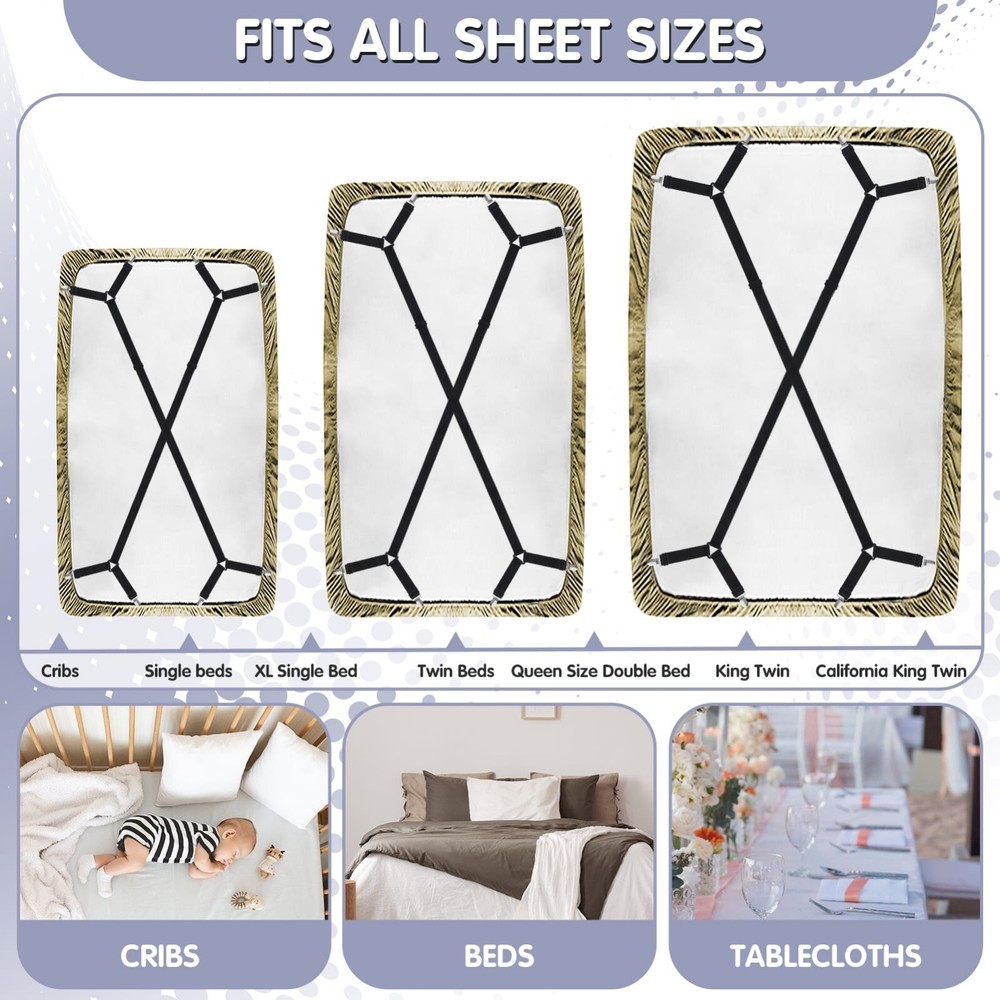 6 Pack Adjustable 2 Way Bed Sheet Straps Clips Elastic Bed Sheets Straps