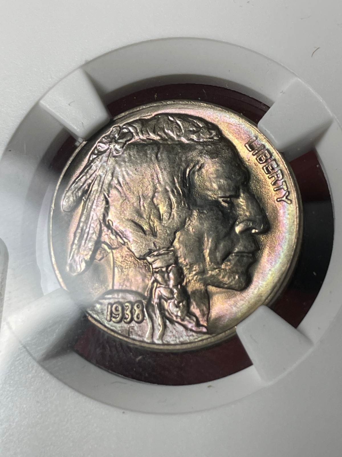 1938-D NGC MS67+ CAC Buffalo Nickel Rainbow Toned
