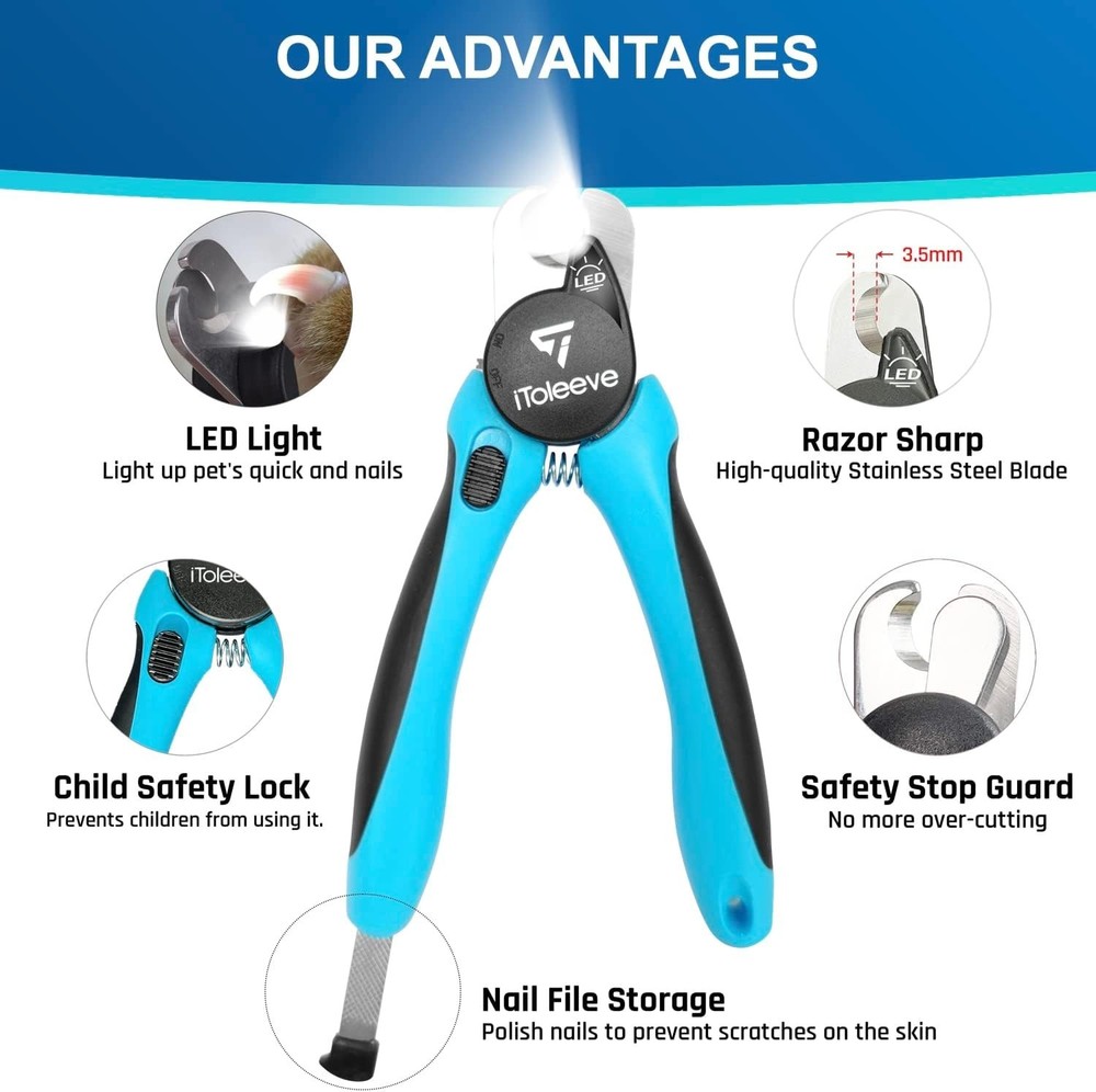 Extra Sharp LED Dog Nail Clipper for Thick Nails - Safe & Easy Grooming