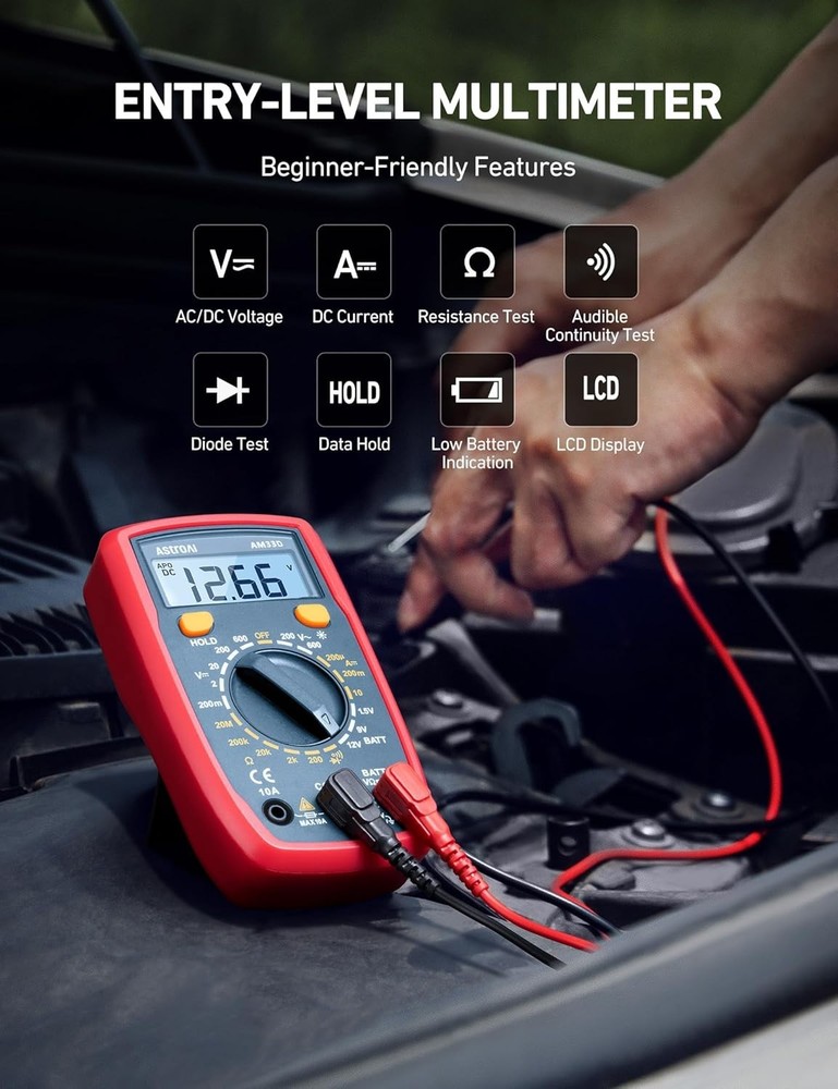 Battery-Powered Versatile Multimeter - Safety Features with Anti-burn Protection