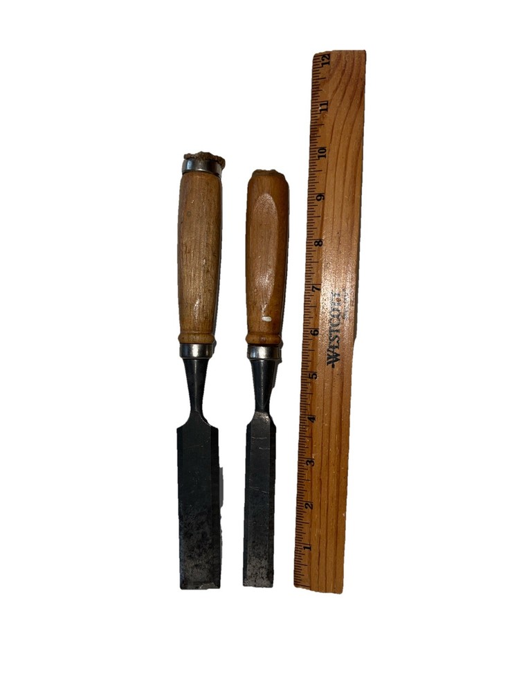 Vintage 2-Beveled Edge Socket Chisel 3/4" & 1" Unbranded